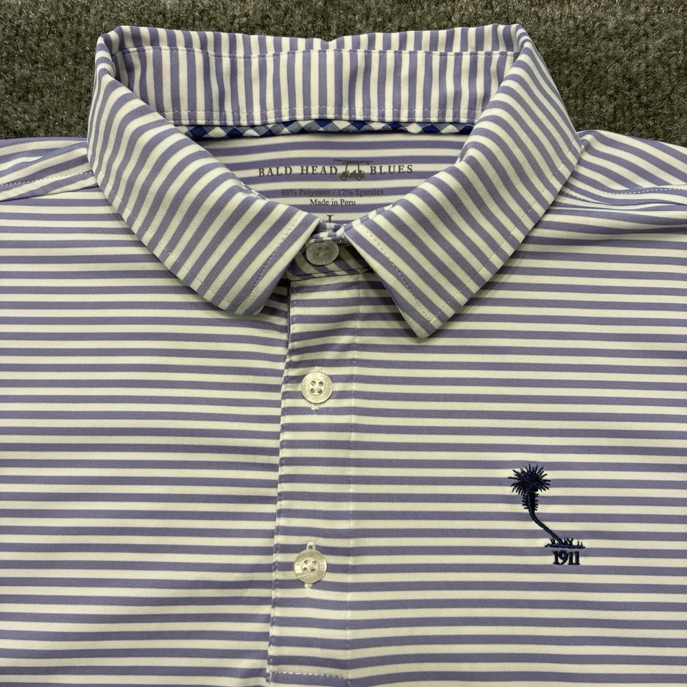 Bald Head Blues Albatross Striped Polo Golf Shirt Stretch Performance Mens Large